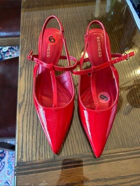 Berness Red Patent Pointed-Toe Slingback Heels
